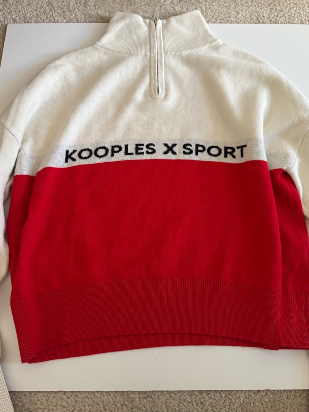 The Kooples Red and White 'Kooples X Sport' Half-Zip Sweater